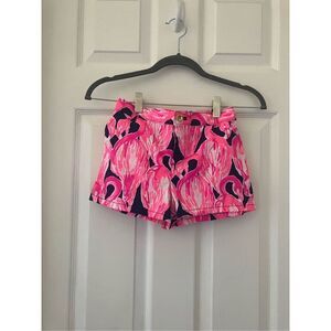 Girls LILLY PULITZER Pink Navy Blue Flamingo Summer Shorts Size 14